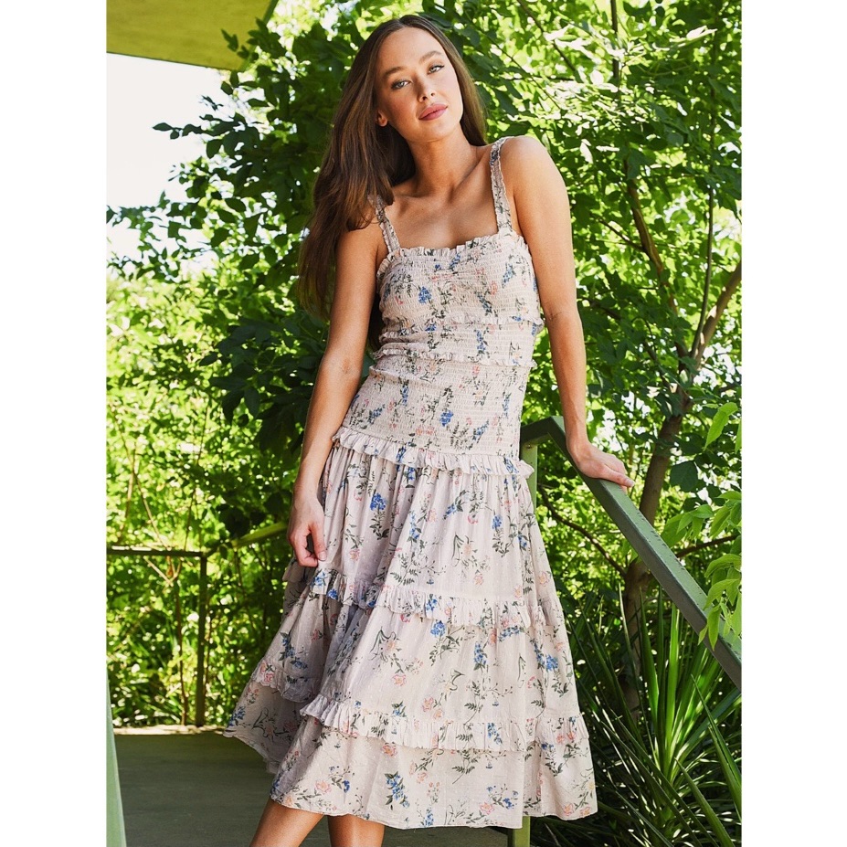 Saylor Althea Floral Swiss Dot Midi Dress